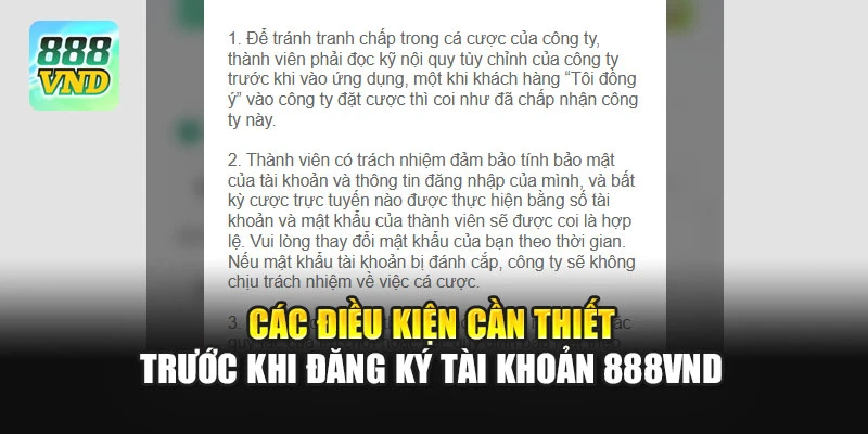 Các điều kiện cần thiết trước khi đăng ký tài khoản 888VND